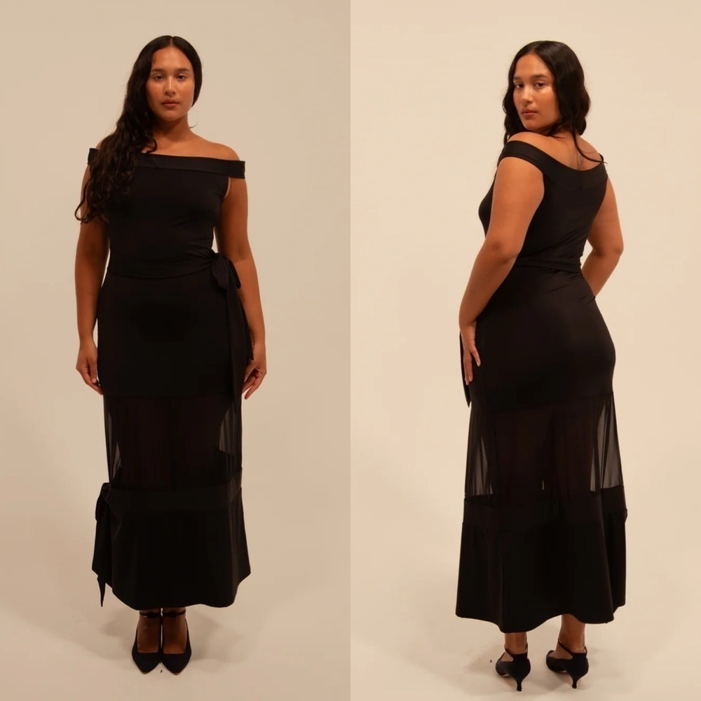 Buci Fia Sheer Panel Maxi Dress Black Sustainable Polyamide Large NWT‎